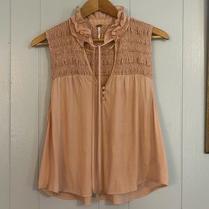 Free People Pink Ruffle Me Up Top- Pink- Small; perfect all-season feminine top!